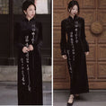 Load image into Gallery viewer, [Big Blue Dragon Series] ★China style dress★ Long length Kanji pattern embroidery Velvet black Black
