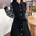 Load image into Gallery viewer, [Dong Xiaojie Series] ★Long sleeve dress★ Large size ladies dress Plaid pattern Commuting Black Black
