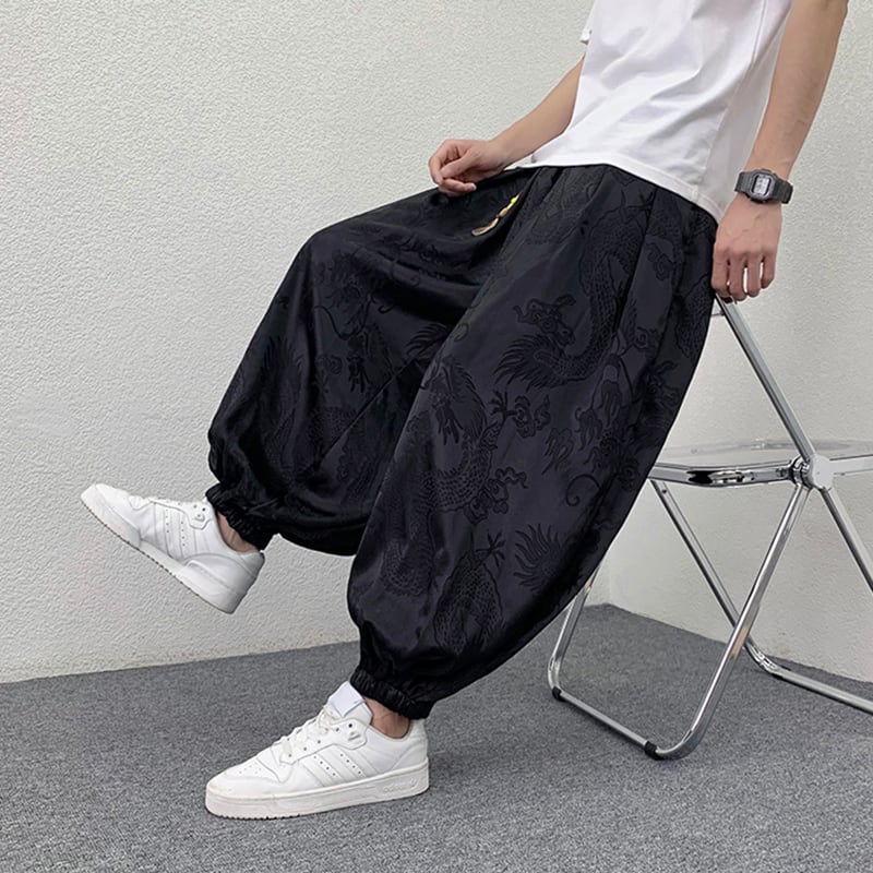 [YISHUO Series]★China Style Pants★Casual Pants Print Unisex Men's Black Black