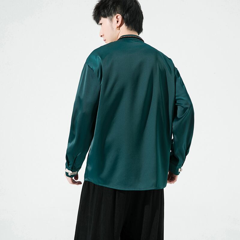 [Small trouble series]★China style shirt★3color tops unisex men's large size black green red satin