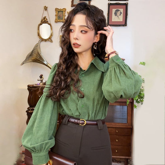 [Misslin Fashion Series]★Shirt★ Tops Elegant Design Cute Green Easy to match