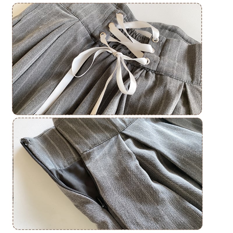 [Minami no Mori Series] ★Skirt★ Bottoms Improves temperament Cute Gray Gray SML XL Vertical stripes Ladies