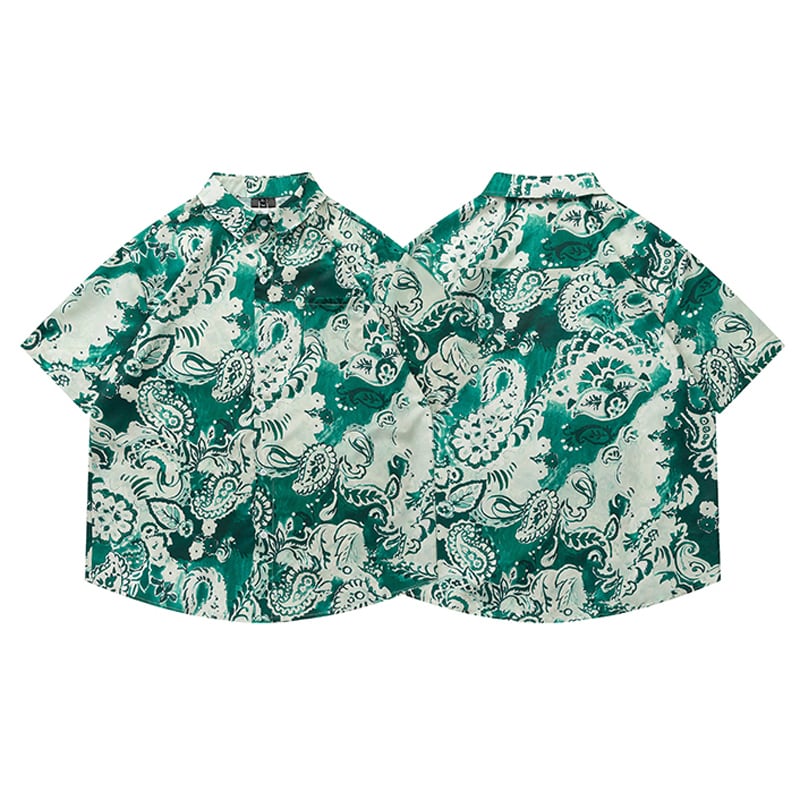 [JINKESEN Series]★Shirt★ Tops Printed Short Sleeve Shirt Unisex Men's Summer Clothes Green Green