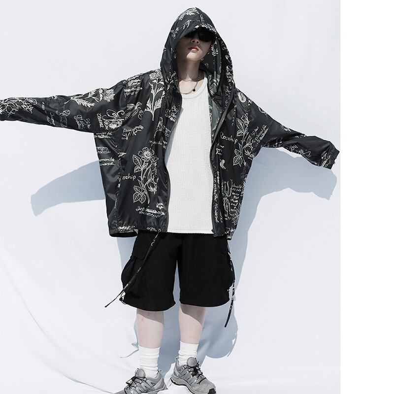 [SIN87 Series] ★UV protection★ UPF50+ Unique black Sun protection Cooling protection Thin outerwear Loose fit Unisex Men's