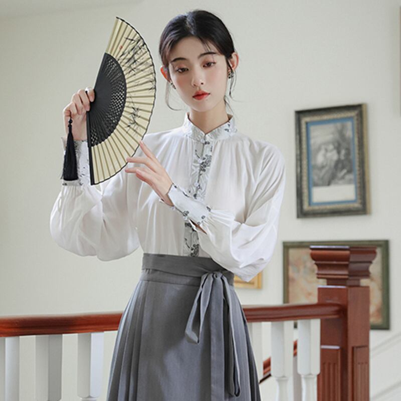 【WUJIAシリーズ】★チャイナ風シャツ★ トップス 長袖シャツ 漢元素 夏服 気質アップ S M L 切り替え