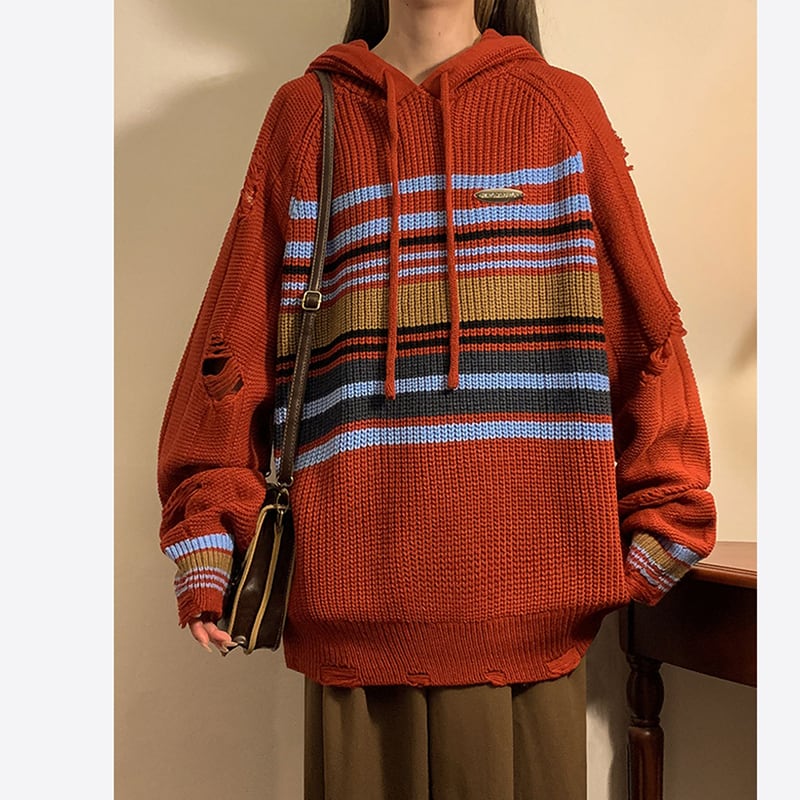 [NANSHI Series]★Parker★ 2color Knit Tops Knit Parka Unisex Men's Horizontal Striped Pattern