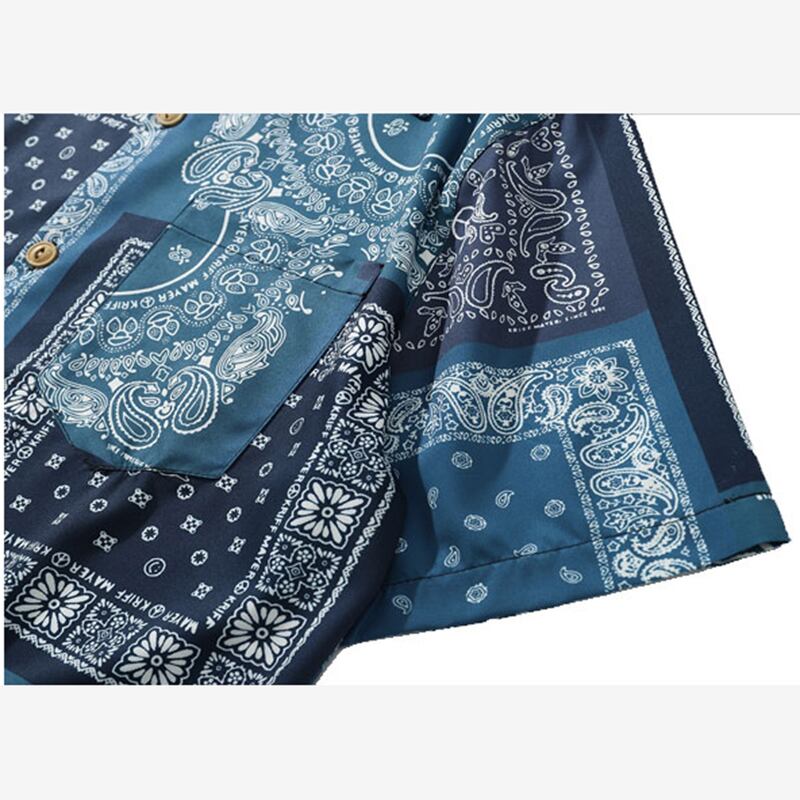 [XIAOGUWAN Series]★Shirt★ 3color Tops Print Short Sleeve Shirt Unisex Men's Blue Black Brown