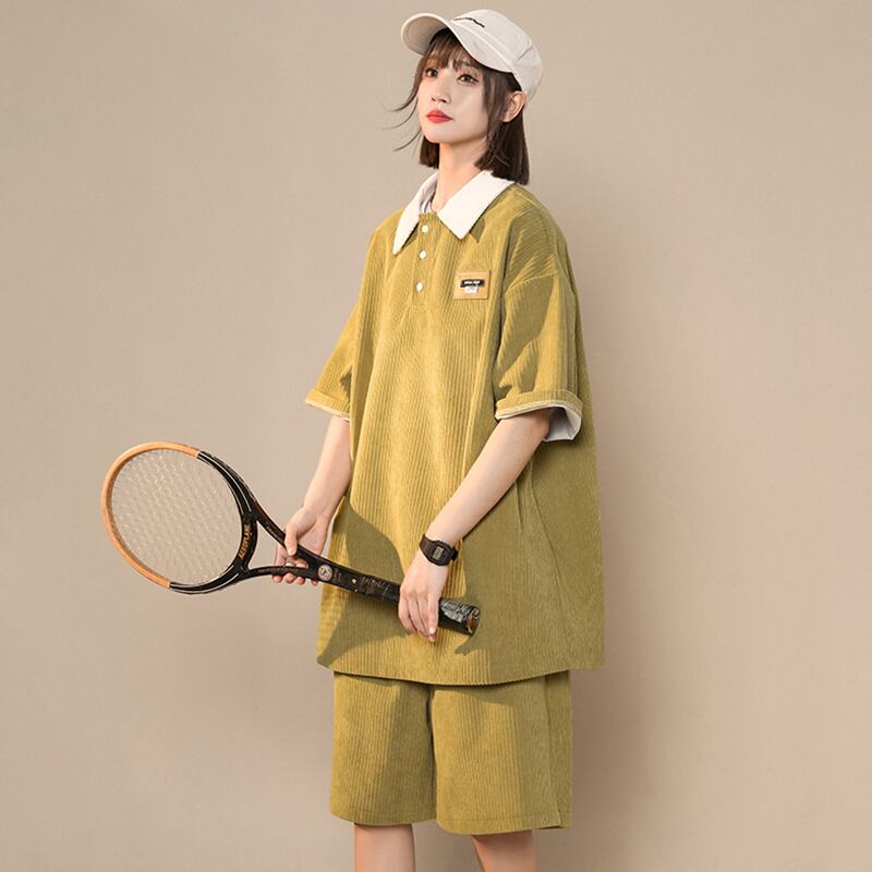 【YOUHANシリーズ】★セットアップ★ 3color POLOシャツ+短パン 男女兼用 メンズ 半袖 2点セット 夏服