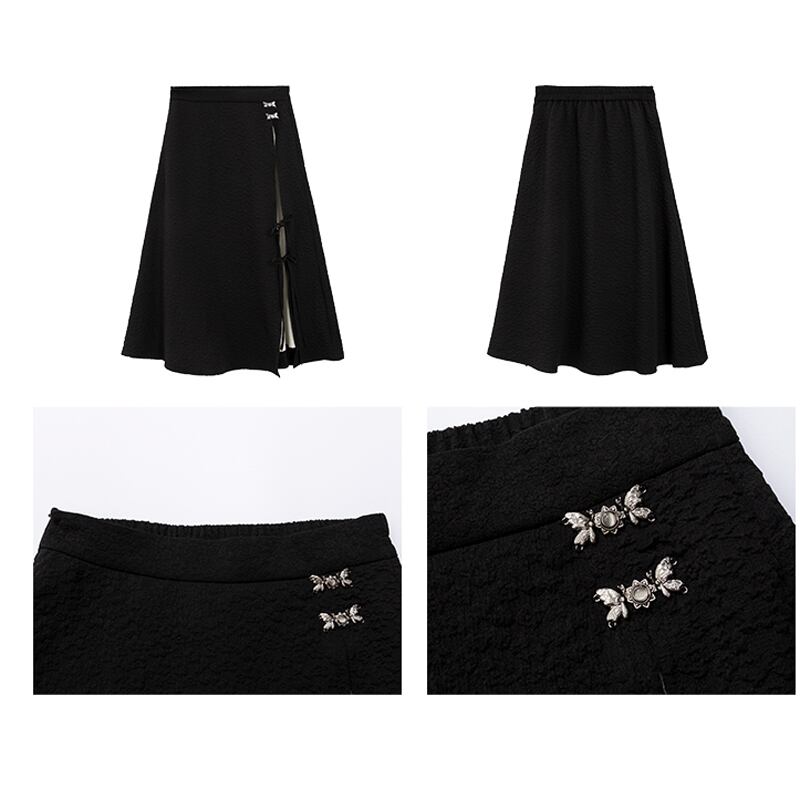 [LOVEHEYNEW Series] ★China style skirt★ Bottoms Slit Color scheme Black Black SML Slimming Easy to match