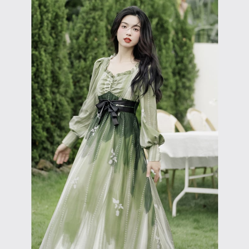 [Treasure Island Series]★Chinese style dress★ Hanfu dress Gradation Green Green SML