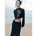 Load image into Gallery viewer, [Big Blue Dragon Series] ★China style outerwear★ Tops bamboo mini length print black black original
