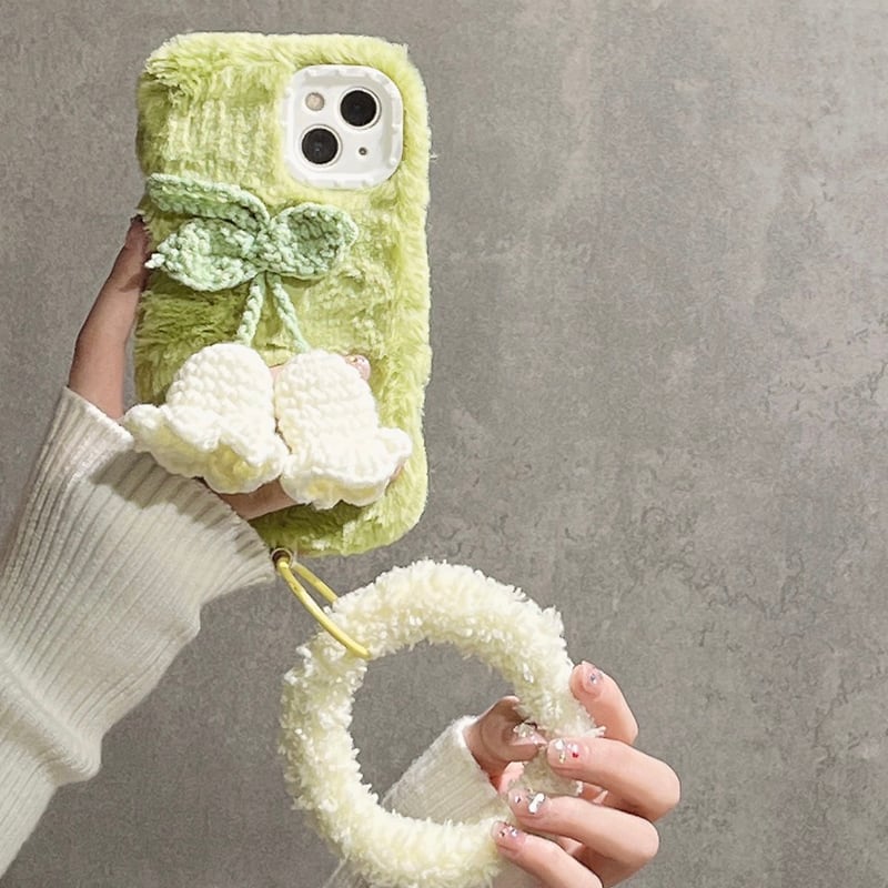 [YOUPIN series]★Mobile case★ iPhone14 iPhone13 iPhone12 iPhone11 Green Fluffy Suzuran Suzuran