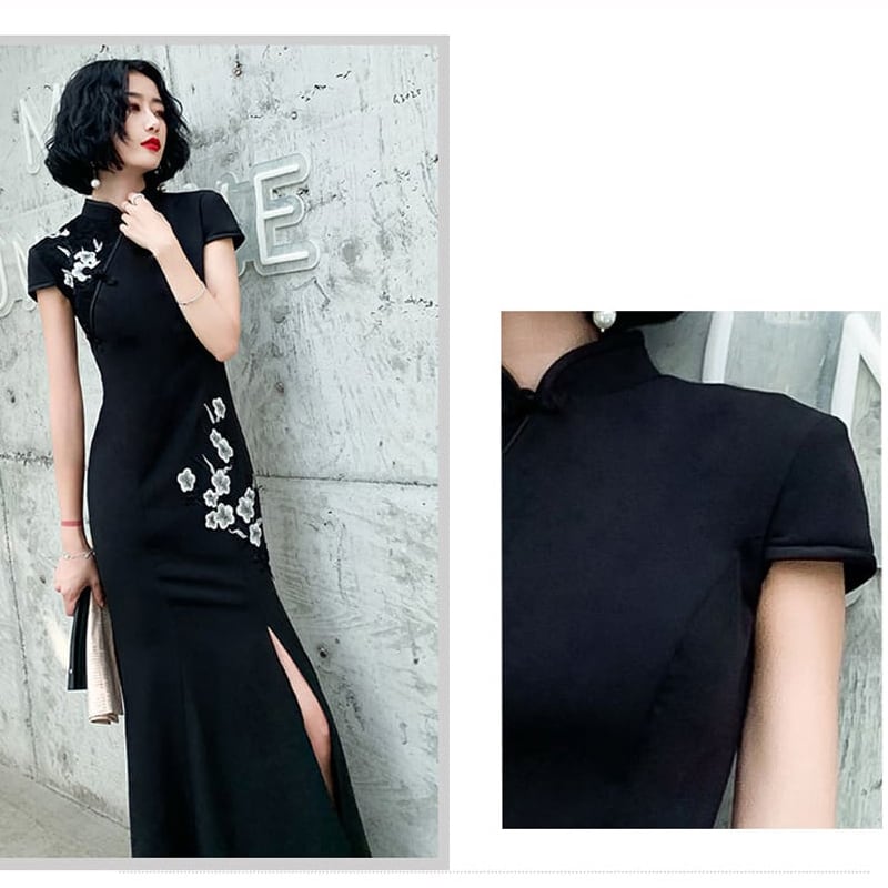 [Chouga series] ★Long length cheongsam dress★ 6 size mermaid line black