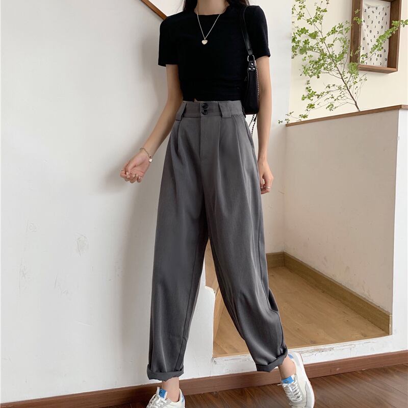 [Left Sister Series] ★Casual Pants★ 2color Pants Bottoms Loose Easy to Match Date Commuting Office Lady Black Gray