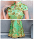 Load image into Gallery viewer, [ELEGANT] Chinese dress, mermaid line dress, slimming and attractive figure, excellent slimming effect, green, green, large size, short sleeves, long length
