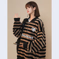 Load image into Gallery viewer, [Fujiiman Series]★Tops★ POLO neck unisex men's horizontal stripes striped pattern dark brown color scheme ML XL 2XL
