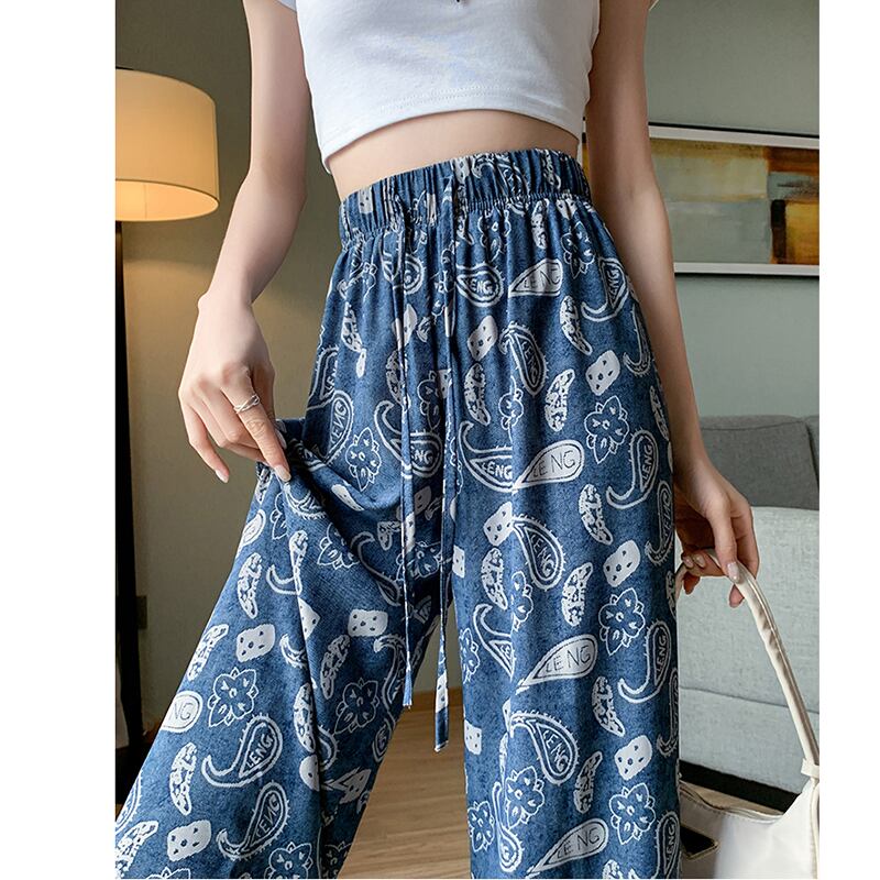 [FENGLIN Series] ★Casual Pants★ Bottoms Trousers Cool Blue Blue Slimming Print Summer Clothes Paisley