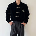 Load image into Gallery viewer, [Illustrated Series]★China Style Shirt★ Tops Bamboo Embroidery Velvet Unisex Men's ML XL Black Black
