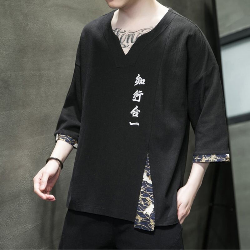 [JUNYI Series]★China style T-shirt★ Embroidery tops 4color Unisex Men's Large size Black White Green