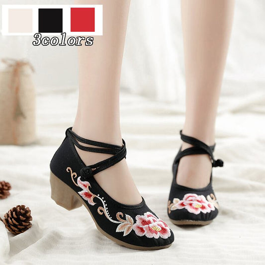 3colors Embroidered shoes Handmade shoes Chinese shoes Chinese style shoes Ethnic style Retro 35 36 37 38 39 40 41 Beige Red Black High heels 5cm