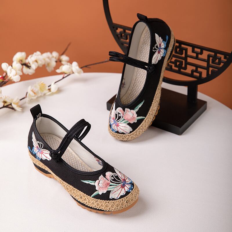 [BULUOYI Series]★Embroidered shoes★ 2color Chinese shoes Chinese dress shoes Beige Black Original