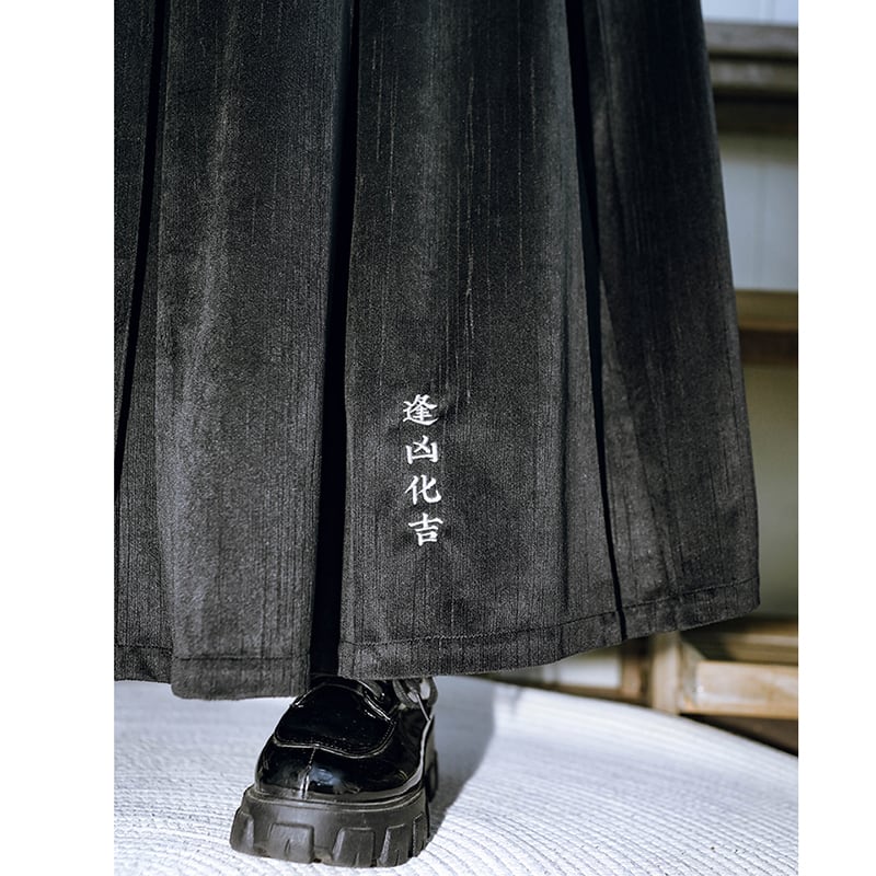 [Kokaisha --- Aikichi Series] ★China style skirt★ Bottoms switching velvet floral pattern black black