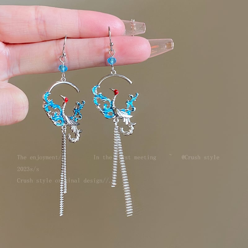 [Minoki Series] ★Chinese style earrings★ Pair of earrings, women's accessories, temperament improvement, date, commuting, crane