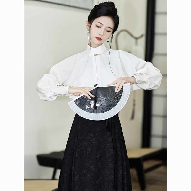 [BAIRIMENG Series] ★Chinese style shirt★ 2color tops Chinese clothes Super cute design Black White