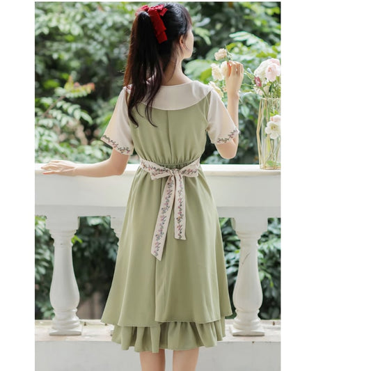 [Poetry Series] ★Chinese-style dress★ 2 colors Dress Embroidery Green Blue SML XL Improve your temperament Cute