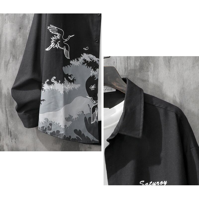 [TFQ Series] ★China style shirt★ 2 color tops, unisex, men's ink pattern, large size, black white