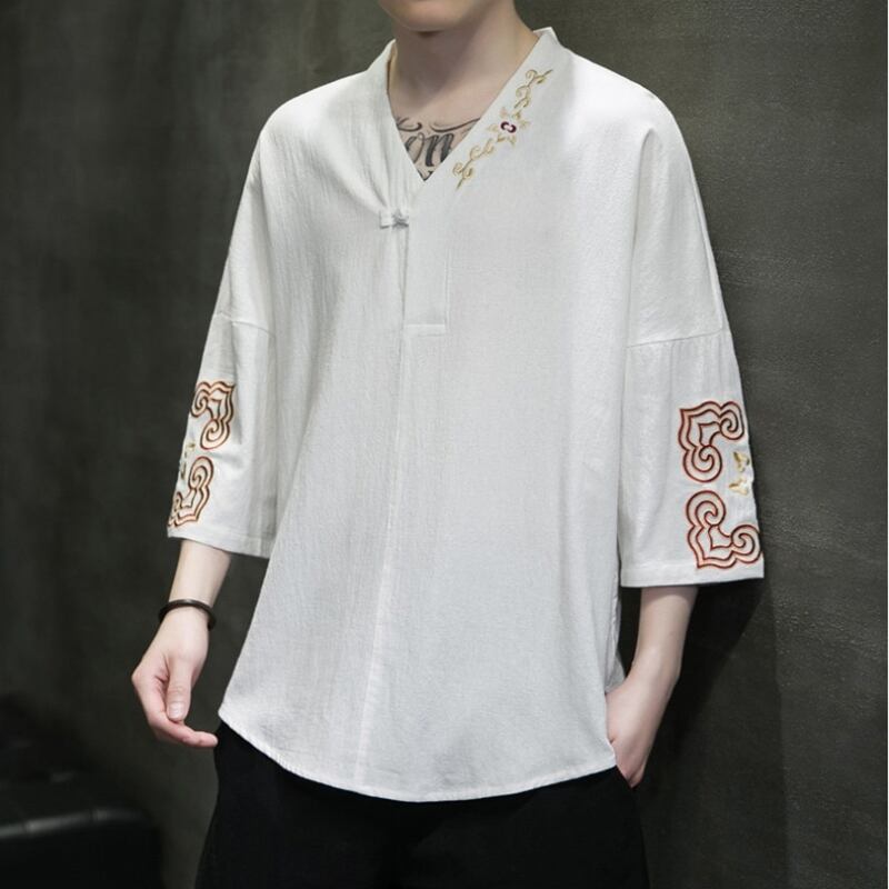 [JUNYI Series]★China style T-shirt★ Tops 3color Unisex Men's Large size Embroidery V neck