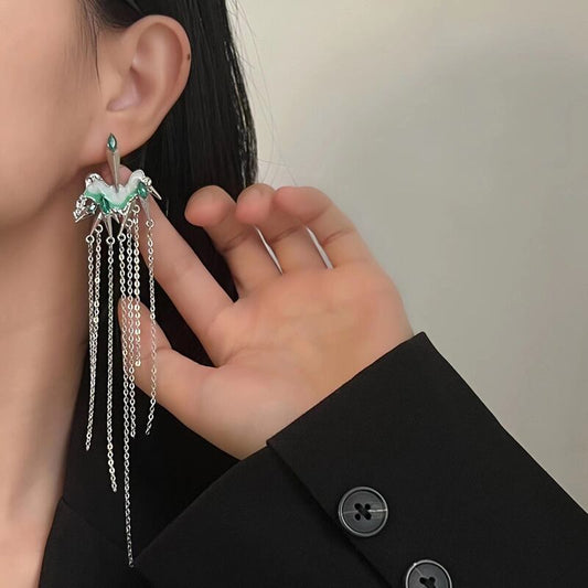 [Baoba Series] ★China style earrings★ Pair earrings ladies accessories fringe long length design