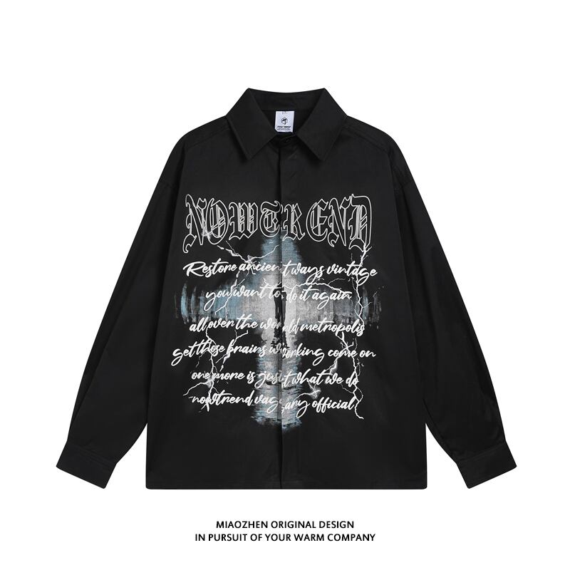 [TRAVEL ISSUANCE Series]★Shirt★ 2color Tops Long Sleeve Shirt Unisex Men's Stylish Black White Print