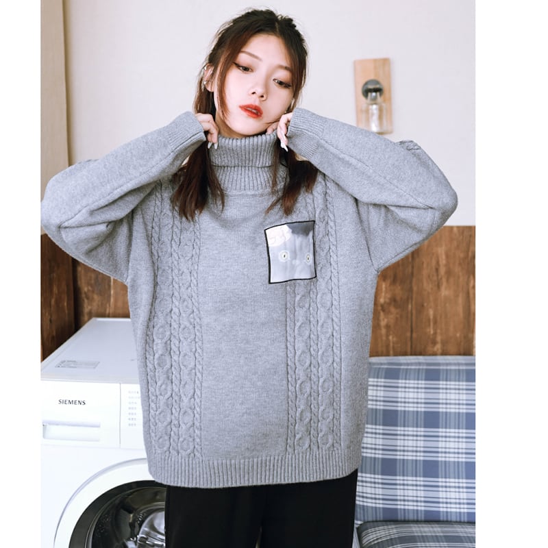 [Kokaisha --- Taiko series] ★China style sweater★ Tops Thick and warm High neck Gray Gray