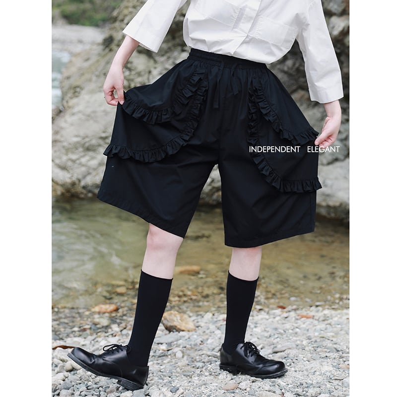 [Daiseiryusu Series] ★Shorts★ Short pants, pants, bottoms, cotton, easy to match, with design, black