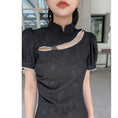 Load image into Gallery viewer, [Hmaimai Series] ★China style dress★ Sexy short sleeve short length cheongsam dress slimming black
