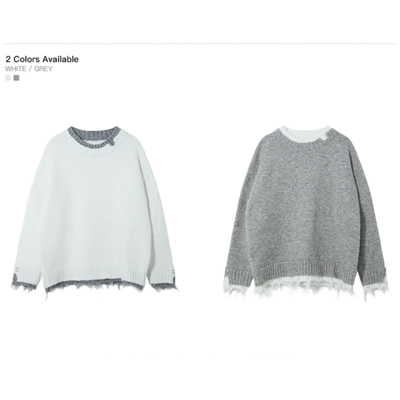 [CHICERRO Series]★Sweater★ 2color Tops Color Scheme Fake Layered Unisex Men's White Gray