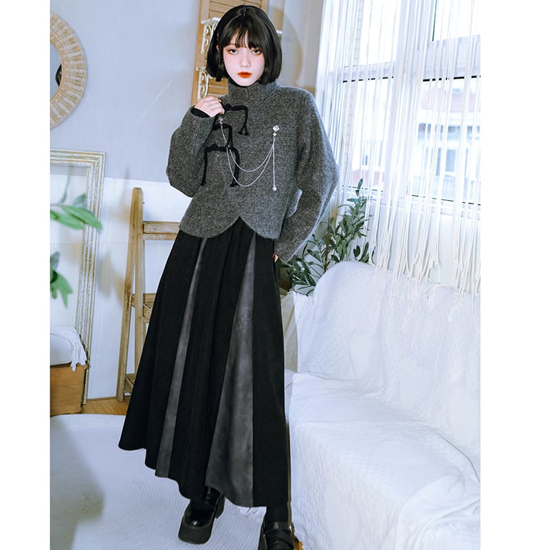 [Kokaisha---Ochienura Series] ★China style coat★ Lasha Quilted Winter Coat Short Length Gray