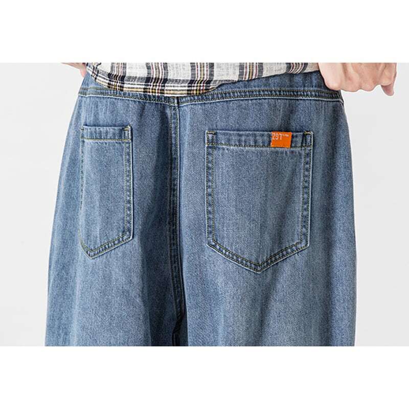 [BIGEMAN Series]★Denim pants★ Nine-quarter length bottoms pants unisex men's large size blue blue spring clothes