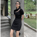 Load image into Gallery viewer, [Hmaimai Series] ★China style dress★ Sexy short sleeve short length cheongsam dress slimming black
