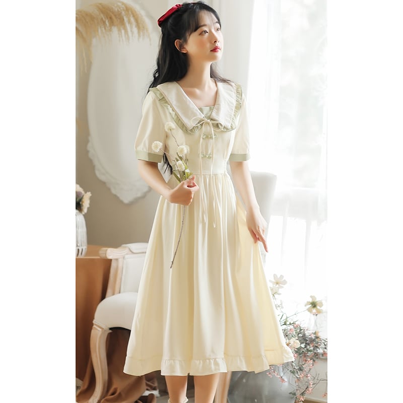 [Large Orange Series] ★China-style dress★ Improved cheongsam dress, summer clothes, cheongsam button, improves temperament, beige