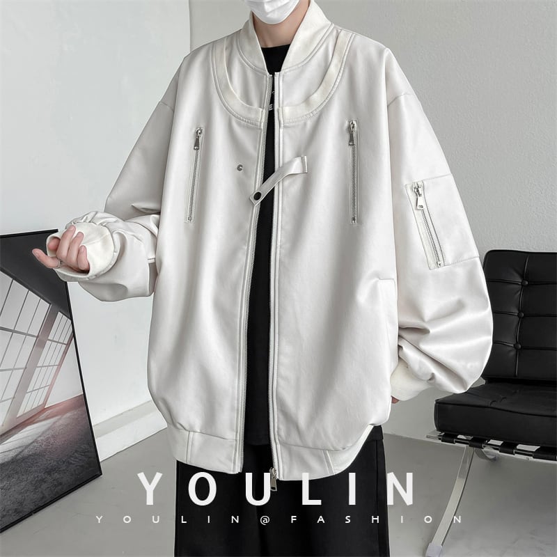 [YOULIN Series]★Jacket★ 3color PU Unisex Men's Large Size Cool Black Beige Dark Brown