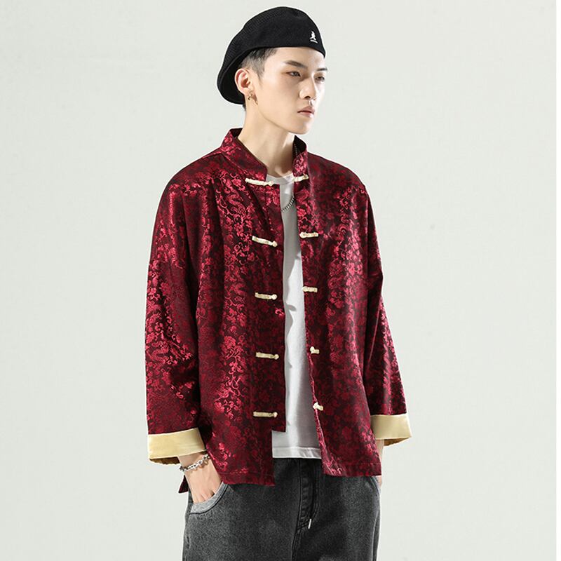 [Kyoji series]★China style outerwear★Men's jacket China button casual large size 2color black red