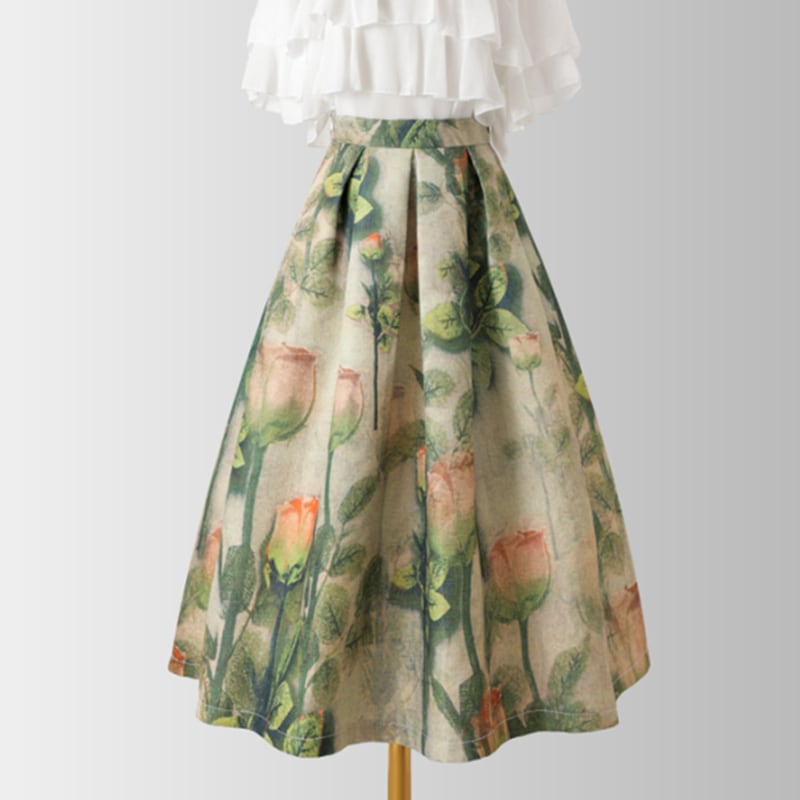 [MOERBEN Series] ★Floral Skirt★ Bottoms High Waist Temperament Enhancement Ladies Retro Date