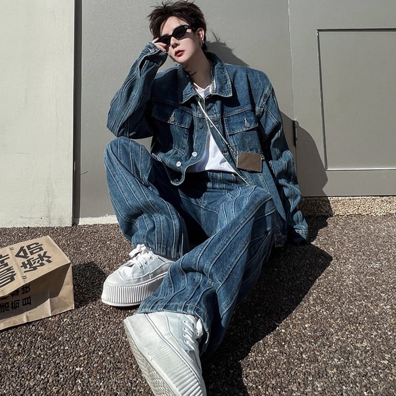 [Image Series]★Setup★ Jacket + Trousers 2-piece set Unisex Men's Denim Spring Clothes Stylish