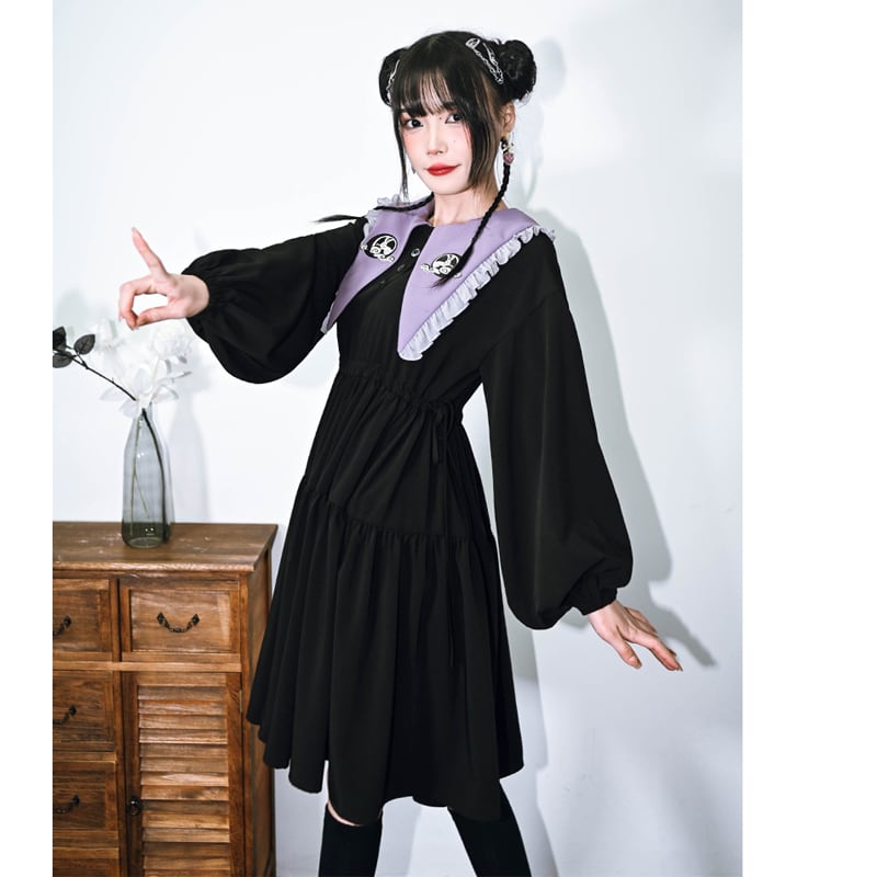 [Old Monster --- Rabbit Series] ★Chinese style dress★ Embroidery cute rabbit original black black cute SML