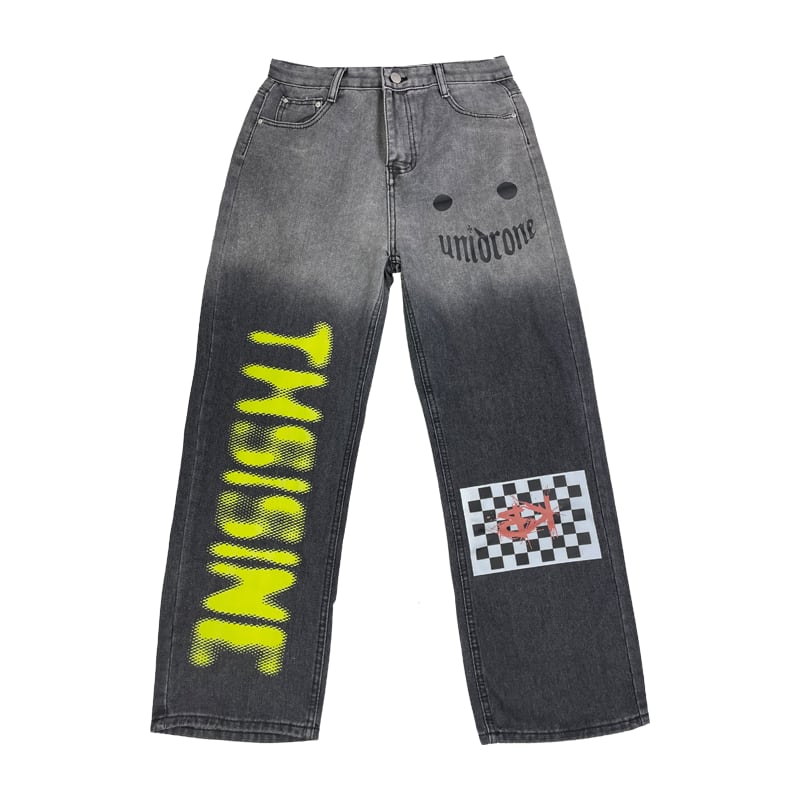 [CHAOHUO series] ★Denim pants★ Bottoms Unisex Check pattern Gray Gray Fashion S M L XL