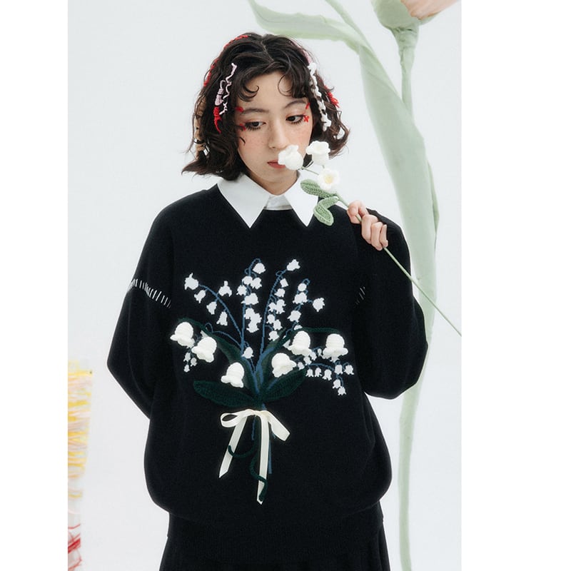 [Yangji Great Dream Series]★China style sweater★ Tops Lily of the Valley, Suzuran Design Original Cute