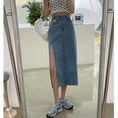 Load image into Gallery viewer, [XJXJ series] ★Long skirt★ Bottoms 2color denim high waist Black Blue Black Blue
