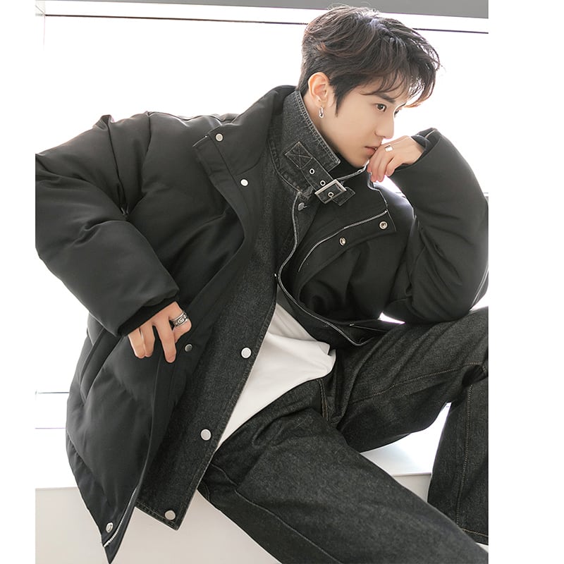 [CHICERRO series] ★Coat with cotton insert★ 2color fake layered winter coat outerwear thick unisex men's cool